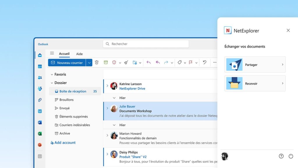 Connecteur Outlook : Le connecteur s’intègre directement dans la barre d’outils d’Outlook. 